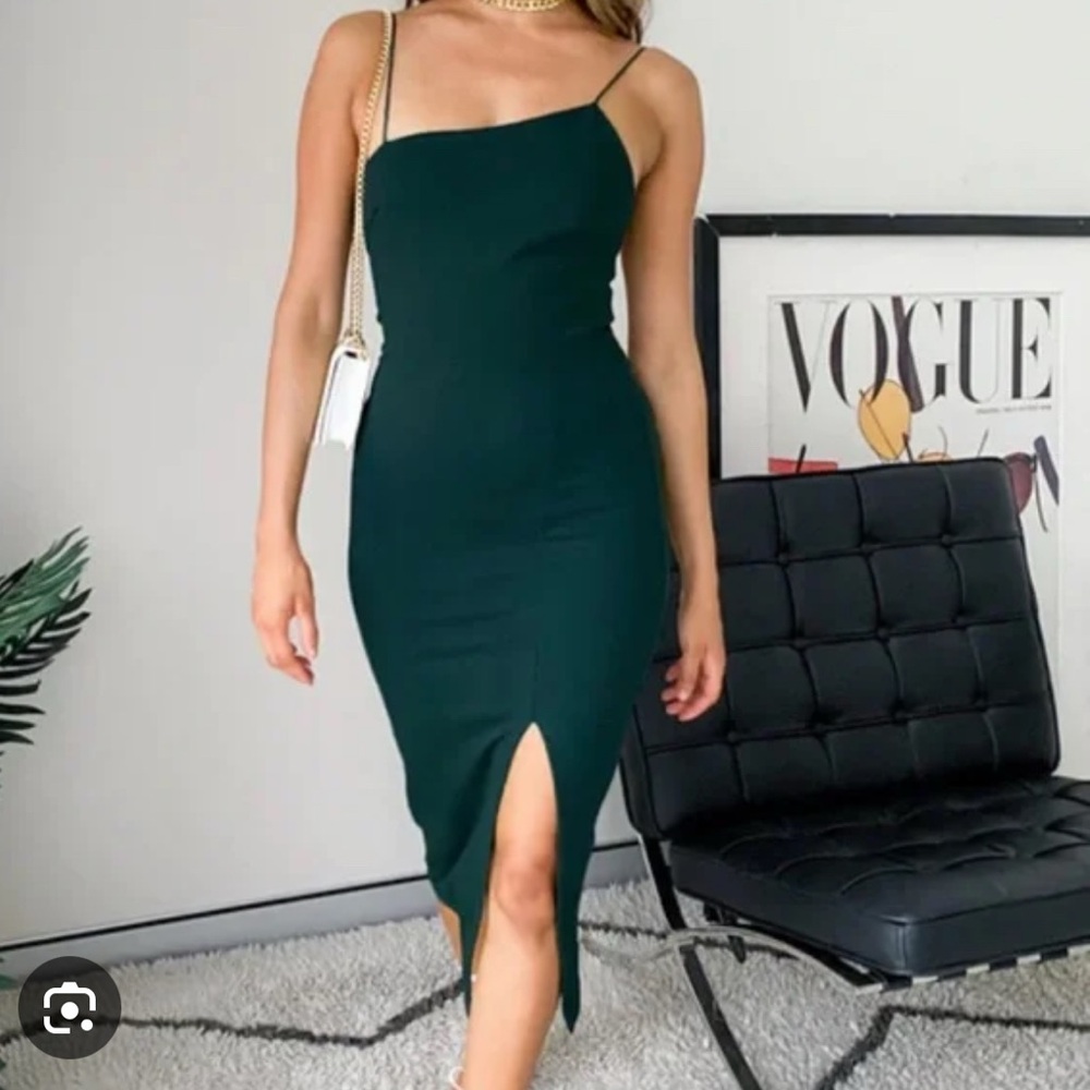 Green Asymmetrical Spaghetti Strap Midi Dress